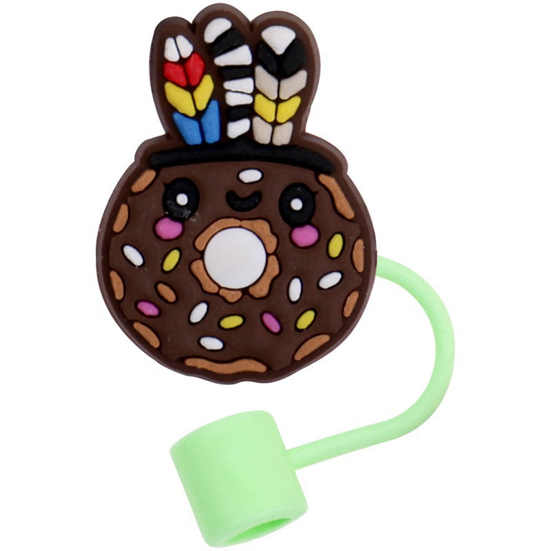 Wholesale 10pcs Cartoon Silicone Donut Straw Cap Dust Plug Cup Accessories